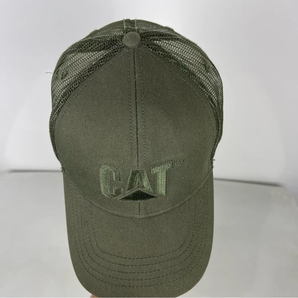 NEW CAT Caterpillar Raised Logo Trucker Hat Olive Green Unisex Baseball Cap OS